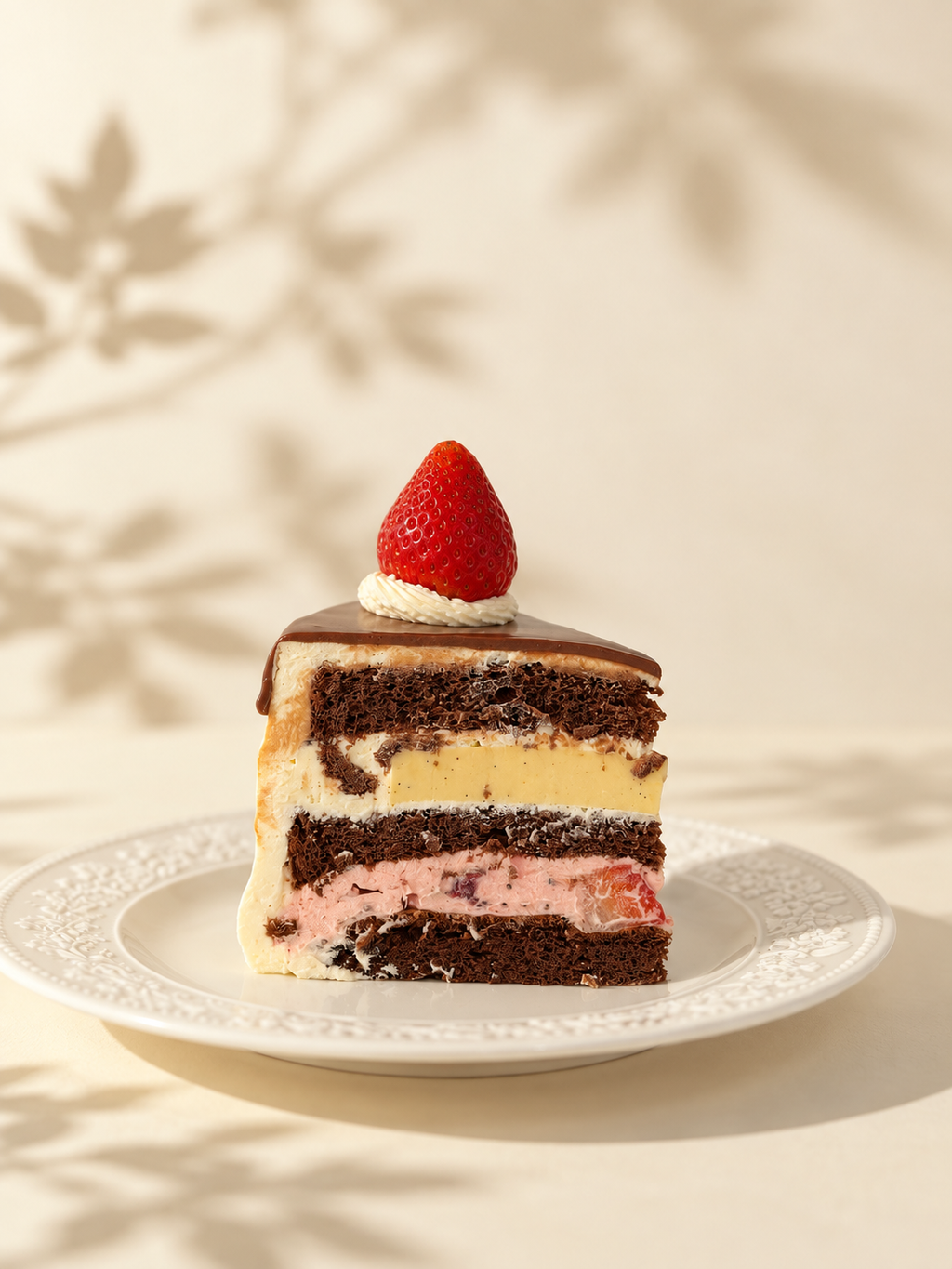 Vanilla brûlée, strawberry cream and fresh strawberry layers 香草布蕾、草莓奶油及新鲜草莓夹层